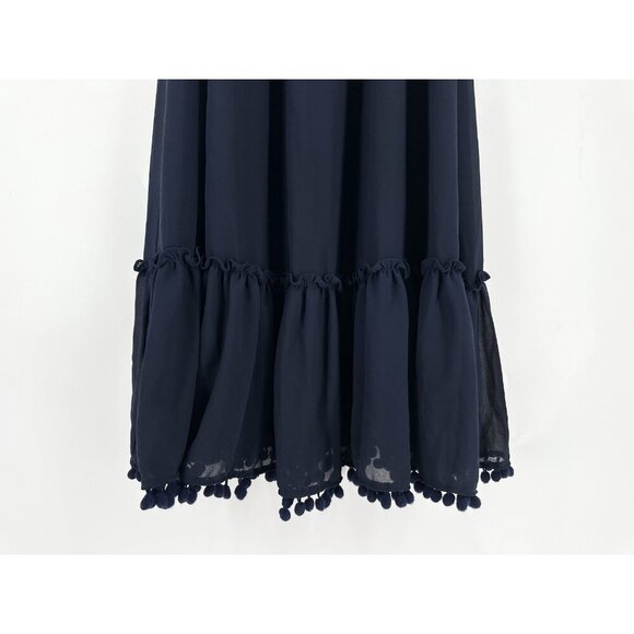 Misa Los Angeles Navy Smocked Cottage Gore Pom Midi Dress Women’s XS Read - Picture 6 of 11